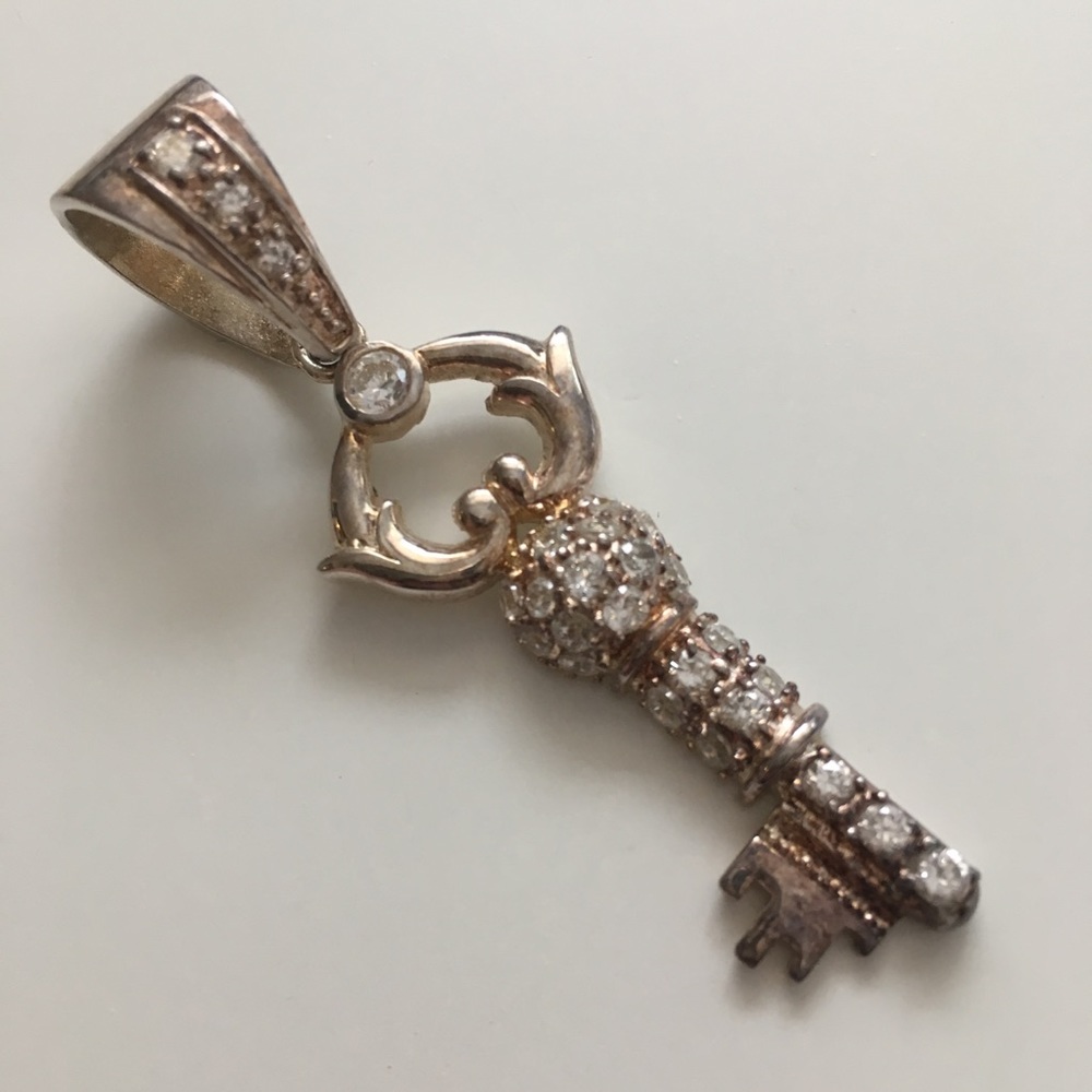 Sterling Silver Key Pendant - CZ Stones